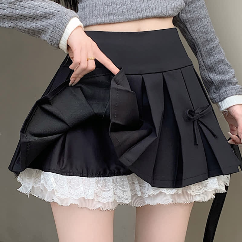 Bow Lace Slim High Waist Pleated Skirt modakawa