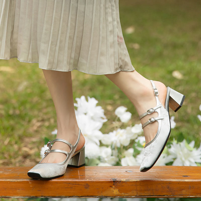 Vintage Floral Thick Heel Summer Sandals modakawa