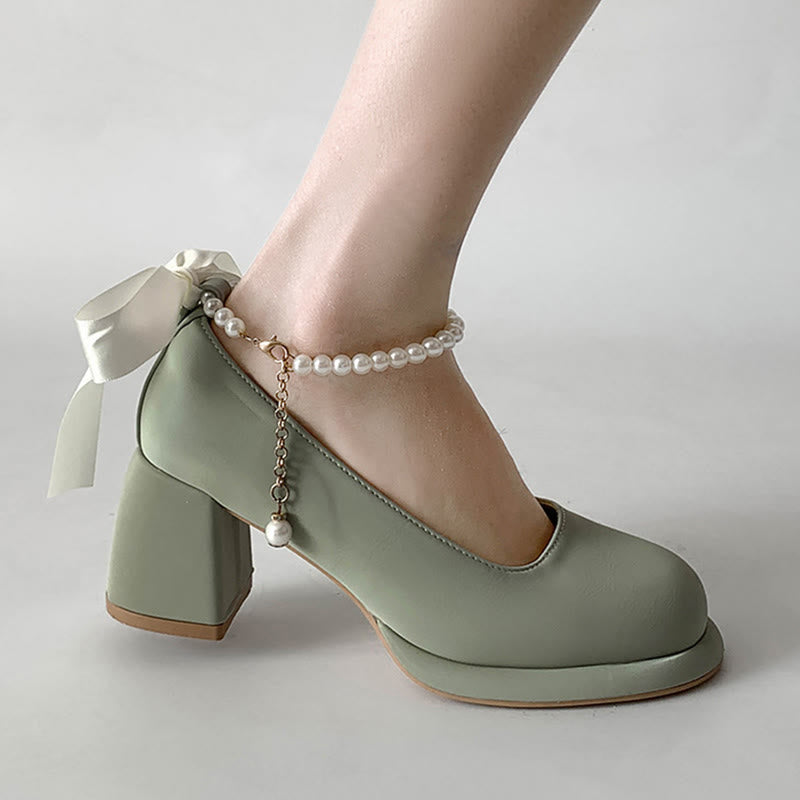 Pearl Buckle Thick Heel Mary Jane Shoes modakawa