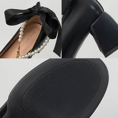 Pearl Buckle Thick Heel Mary Jane Shoes modakawa