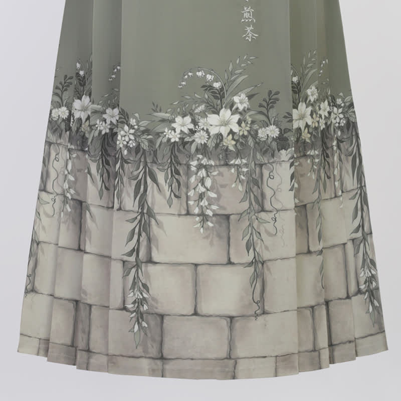 Leaf Print Shirt High Waist Skirt modakawa