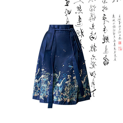 Vintage Buckle Tassel Shirt Blue Pleated Skirt modakawa