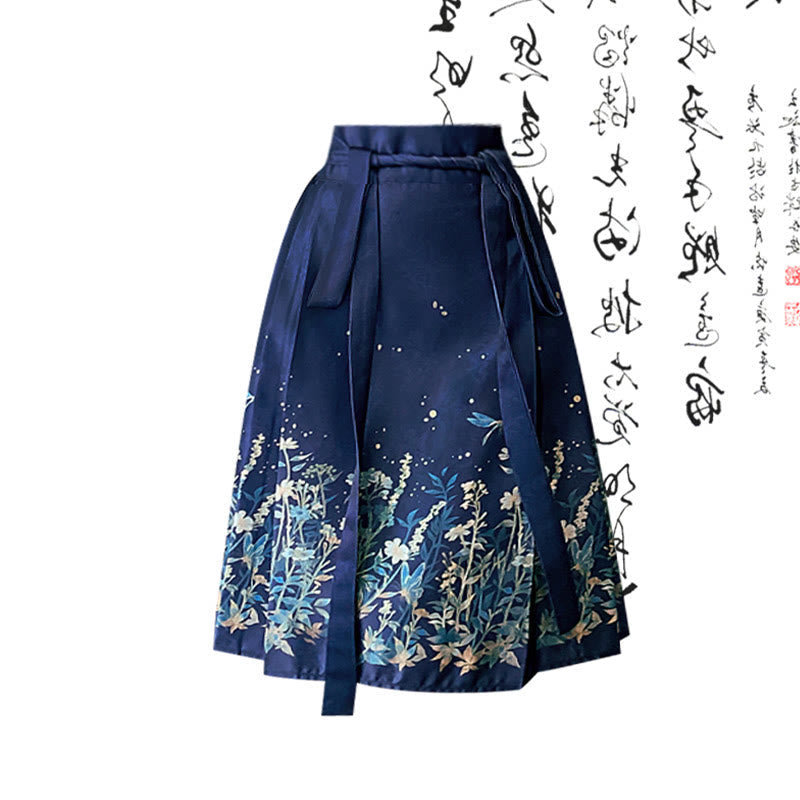 Blue Bow Print Print T-Shirt Vintage Pleated Skirt modakawa