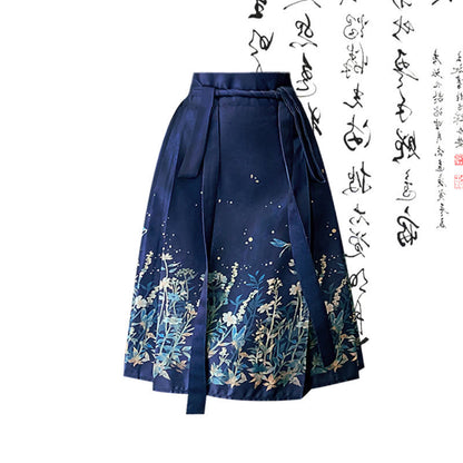 Blue Bow Print Print T-Shirt Vintage Pleated Skirt modakawa