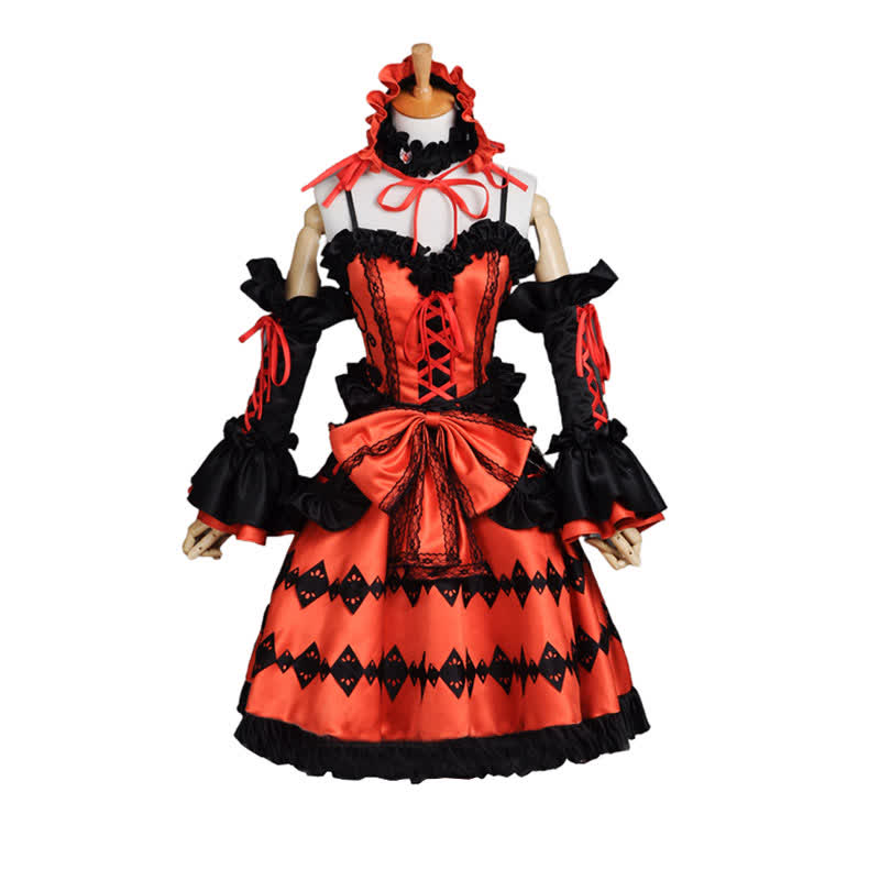 Red Lolita Princess Cosplay Lace Up Dress Modakawa