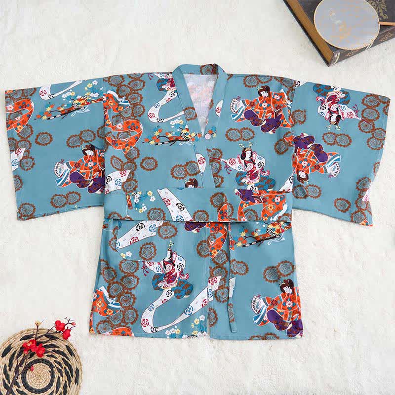 Blue Floral Vintage Print Couple Outfit Pajamas Modakawa