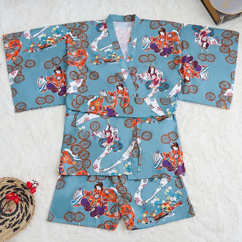 Blue Floral Vintage Print Couple Outfit Pajamas Modakawa