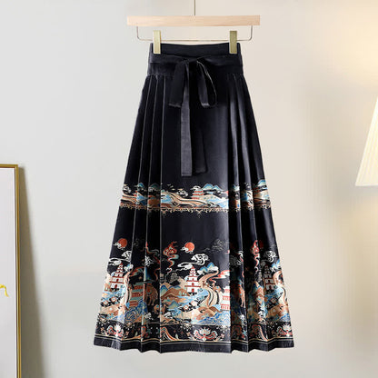 Exquisite Embroideried Lace Up Sweatshirt Pleated Skirt Modakawa