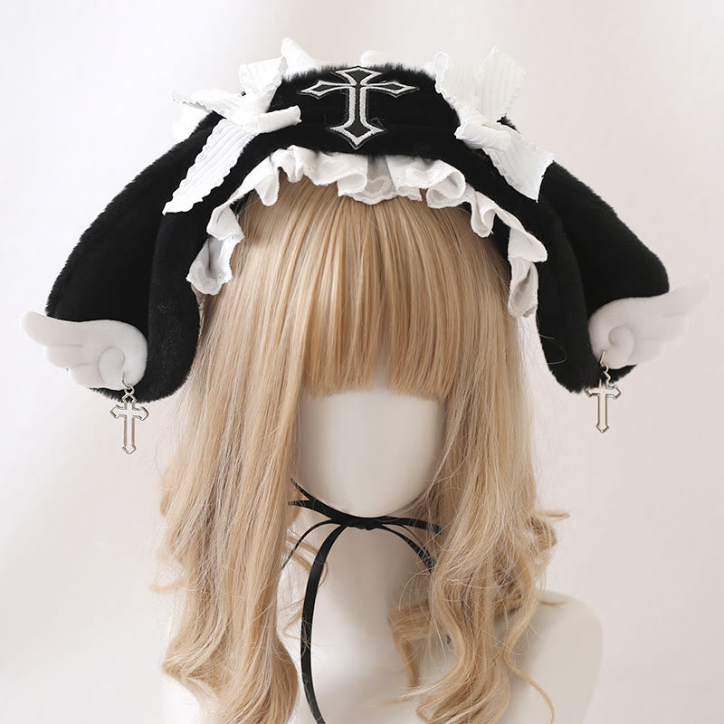 Sweet Bowknot Cross Decor Lolita Plush Hat modakawa