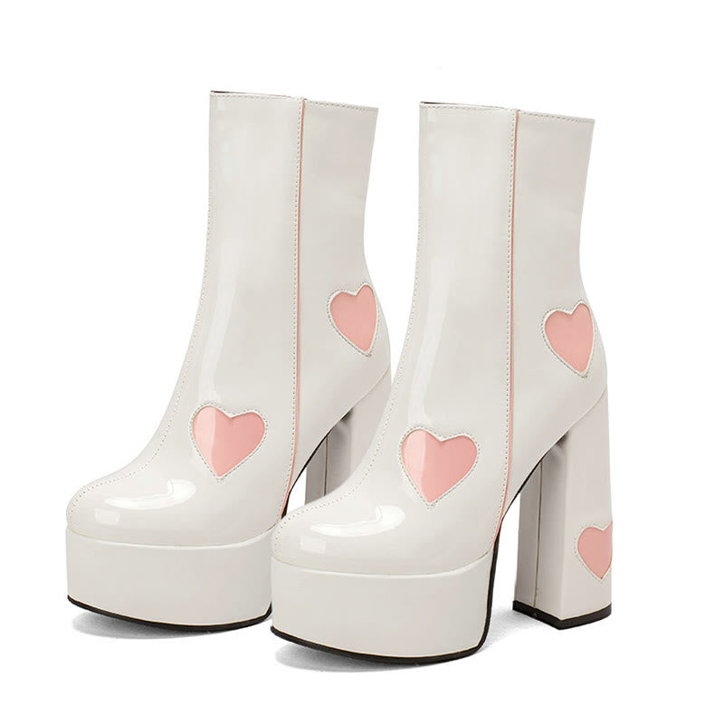 Chic Heart Print Slip-On Platform Boots modakawa