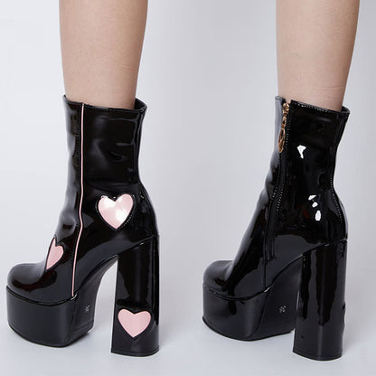 Chic Heart Print Slip-On Platform Boots modakawa