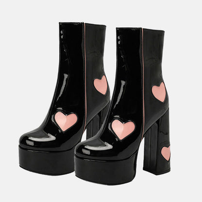 Chic Heart Print Slip-On Platform Boots modakawa