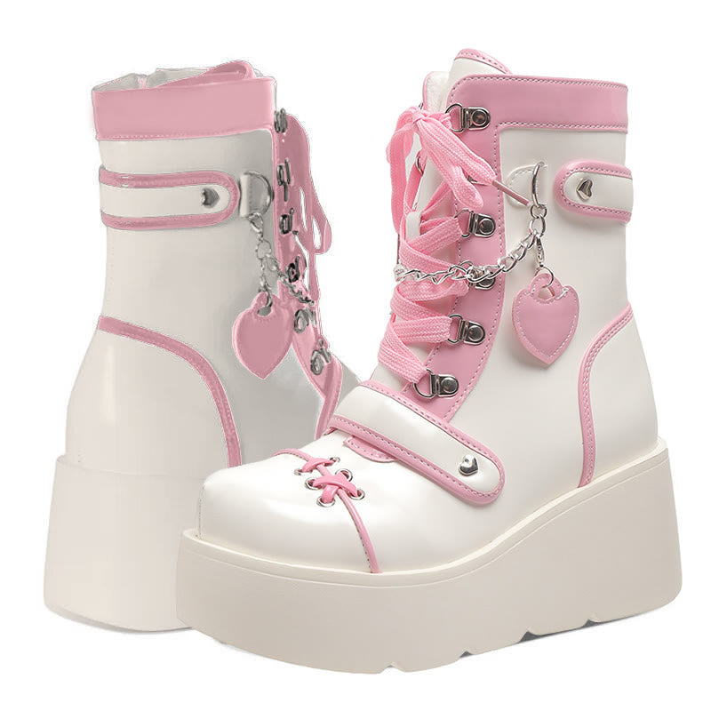 Y2K Heart Decor Lace Up Platform Lolita Martin Boots modakawa