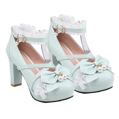 Sweet Bow Decor Lace Chunk Heel Sandals modakawa