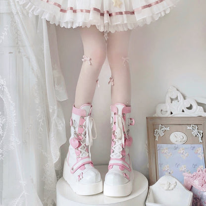 Y2K Heart Decor Lace Up Platform Lolita Martin Boots modakawa