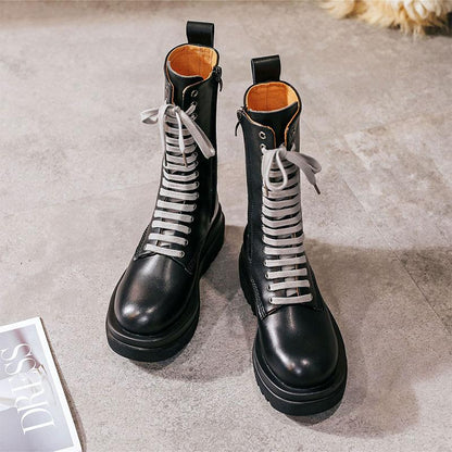 Light Gray Shoelaces VintageKnee High Martin Boots Modakawa