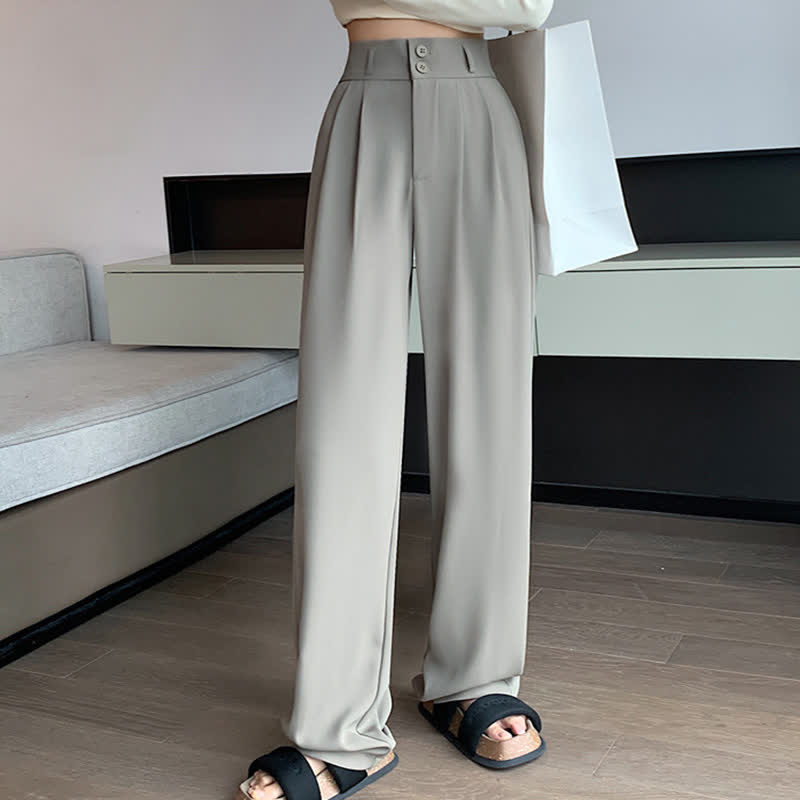 High Waist Wide Leg Double Button Drape Suit Pants modakawa