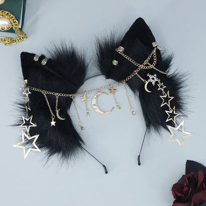 Black Star Moon Chain Fox Ears Furry Headband modakawa