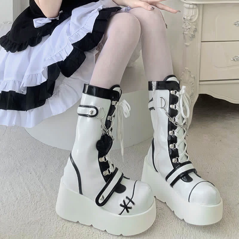 Y2K Colorblock Lace Up Platform Lolita Martin Boots modakawa