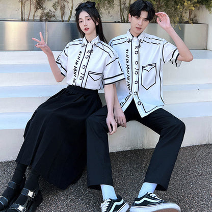 Couple Grafitti Print T-Shirt Skirt Pants modakawa