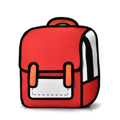 3D Cartoon Colorblock Canvas School Backpack modakawa