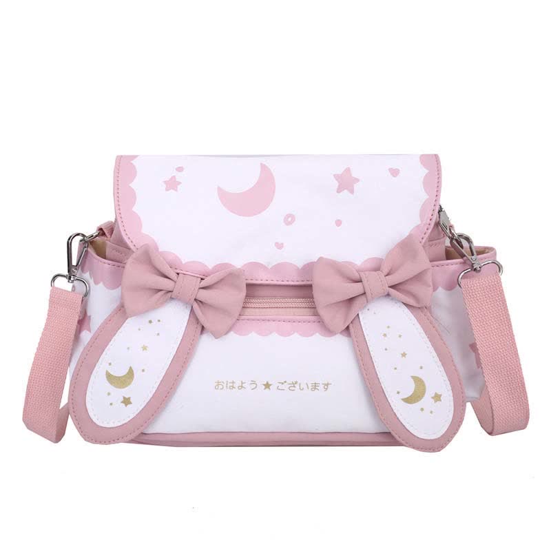 Moon Star Print Bunny Ears Bow Decor Crossbody Bag modakawa