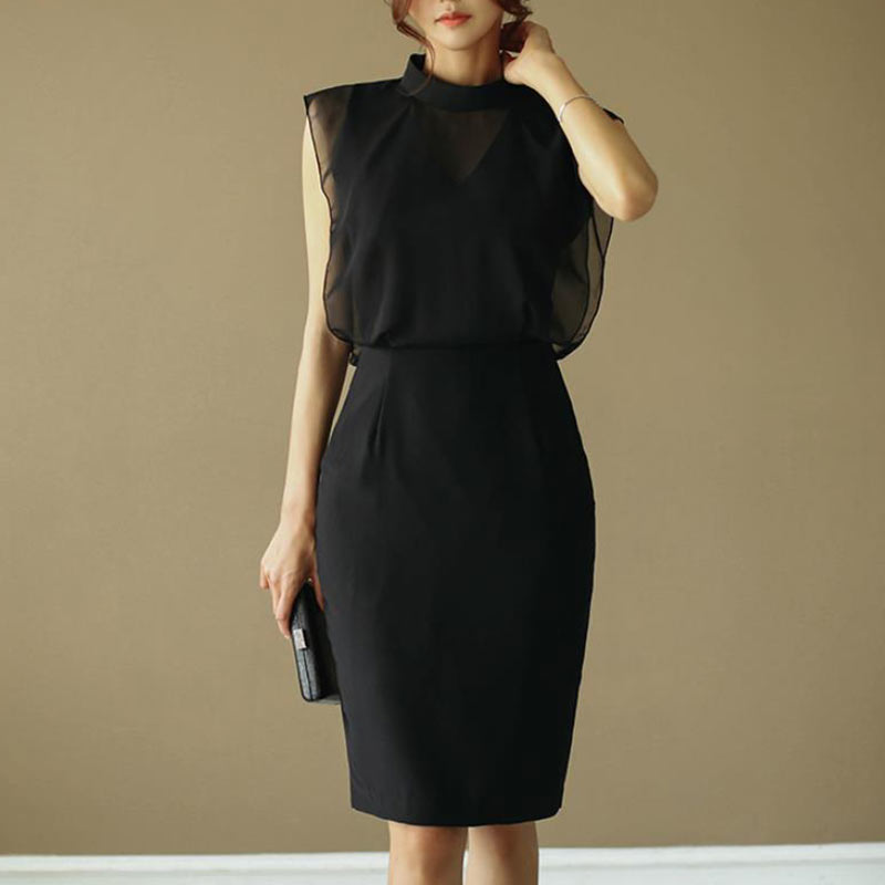 Classy Elegant Mesh Black Dress Modakawa