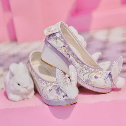 Cute Purple Bunny Fuzzy Ball Platform High Heels Shoes Modakawa