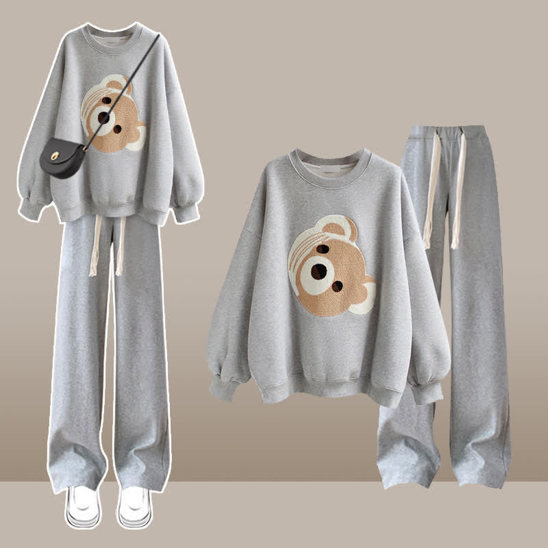 Cute Bear Sweatshirt Draw String Casual Pants modakawa