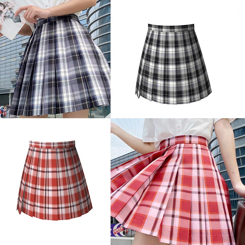 Plaid Print Pleated Skirt Bow Tie Set Modakawa