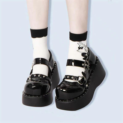 Punk Goth Bat Love Heart Buckle Platform Lolita Mary Janes Shoes modakawa