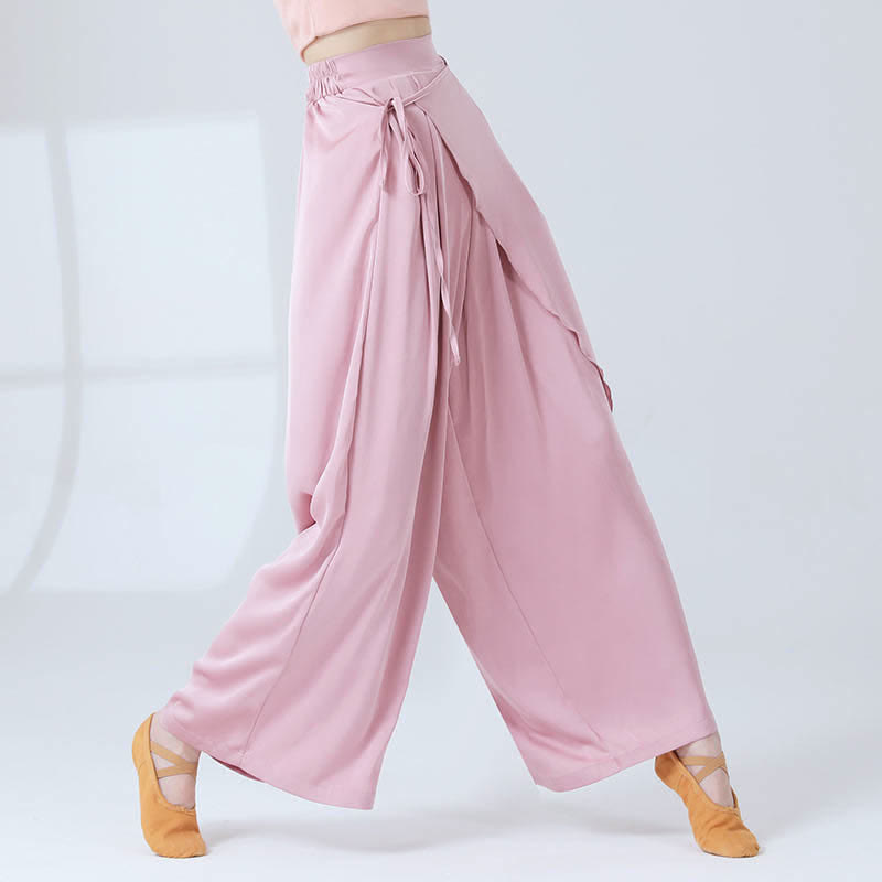 Flowy Silk Lace Up Wide Leg Pants modakawa