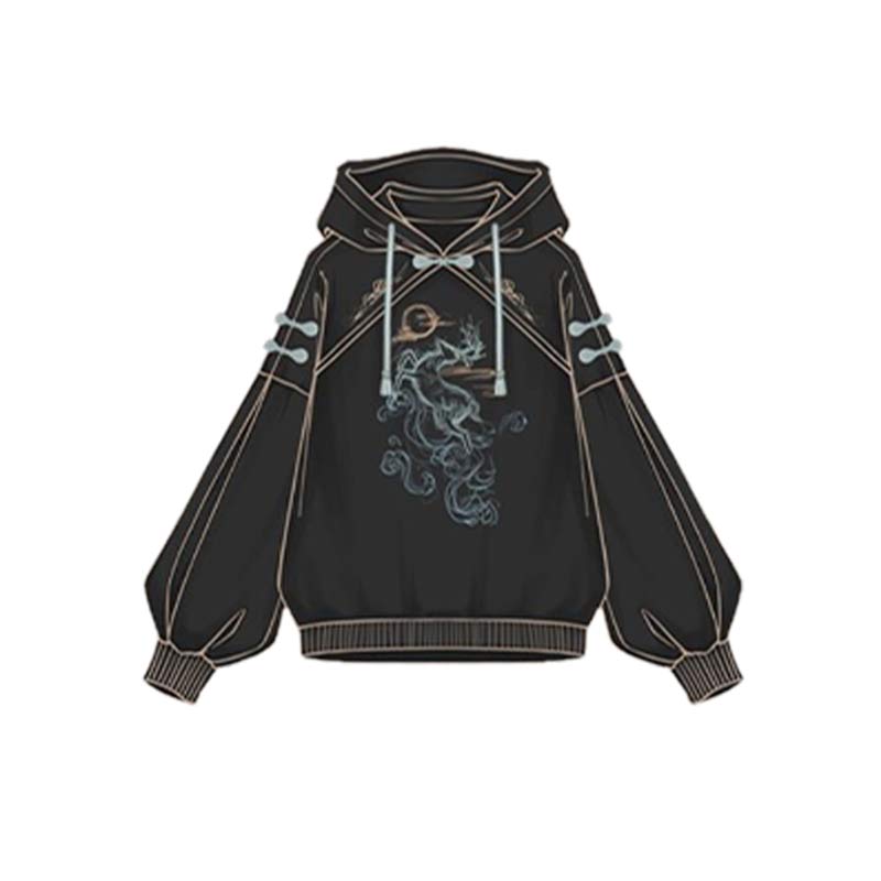 Couple Deer Embroidery Loose Hoodie Dress Modakawa