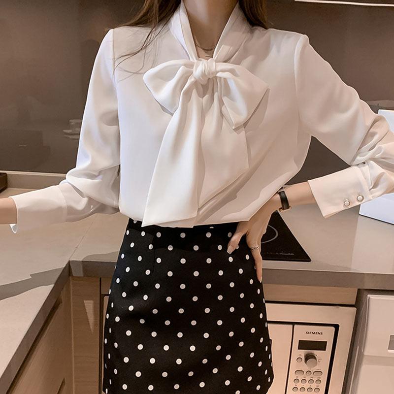 Elegant Stand-Up Collar Bow Loose Shirt Modakawa