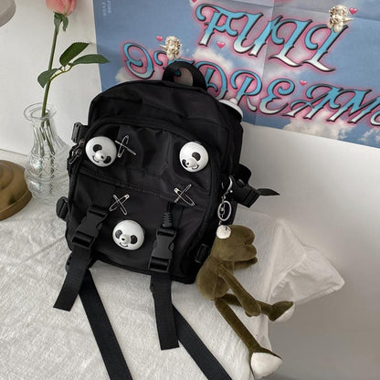 Black Panda Pin Backpack Crossbody Bag Modakawa