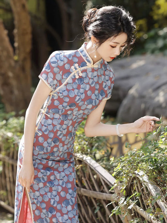 Retro Floral Cheongsam Dress Hanfu Story