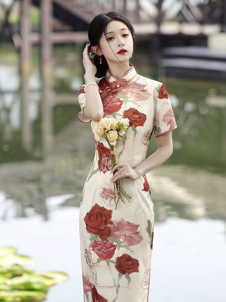 Elegant Rose Cheongsam Dress Hanfu Story