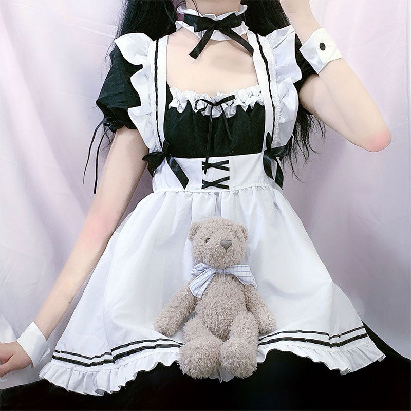 Bow Tie Lolita Maid Ruffle Costume Dress Modakawa