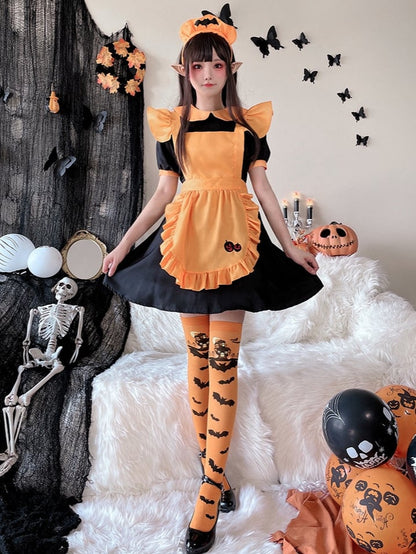 Halloween Black and Orange Pumpkin Maid Dress Costume mySite