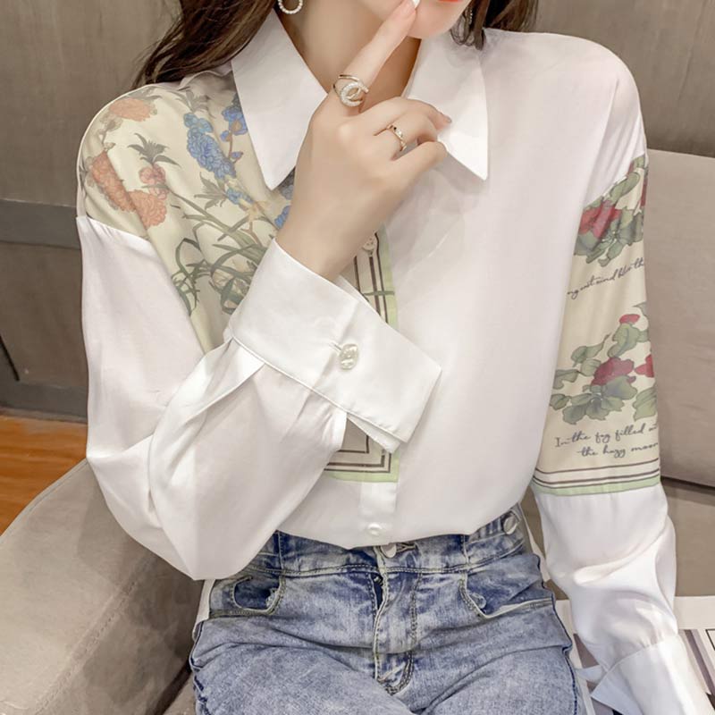 Sweet Floral Loose Lapel Shirt Modakawa