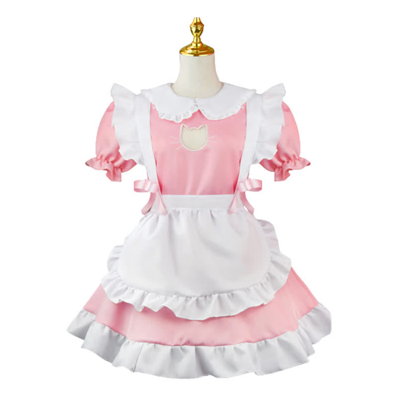 Lolita Doll Collar Kitty Hollow Out Ruffled Maid Dress Modakawa