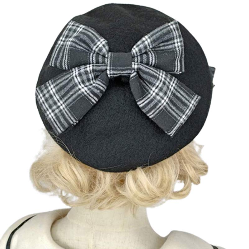 Vintage Bow Knot Plaid Lolita Beret modakawa