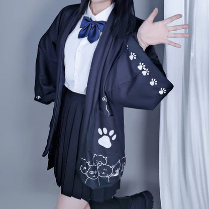 Cartoon Kitty Plush Cardigan Kimono Outerwear modakawa