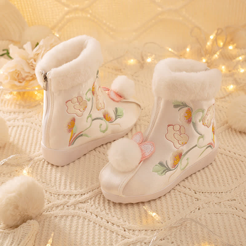 Vintage Embroidery Bunny Plush Boots modakawa