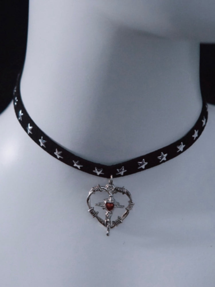 Cross Heart Pendant Black Stars Choker mySite