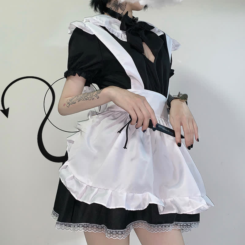 Lolita Doll Collar Kitty Hollow Out Ruffled Maid Dress Modakawa