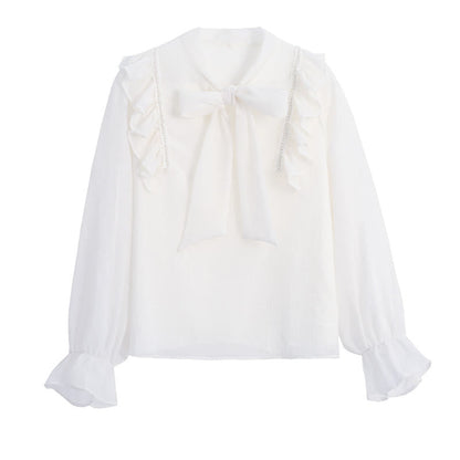 Elegant Bowknot Flouncing Chiffon Shirt modakawa