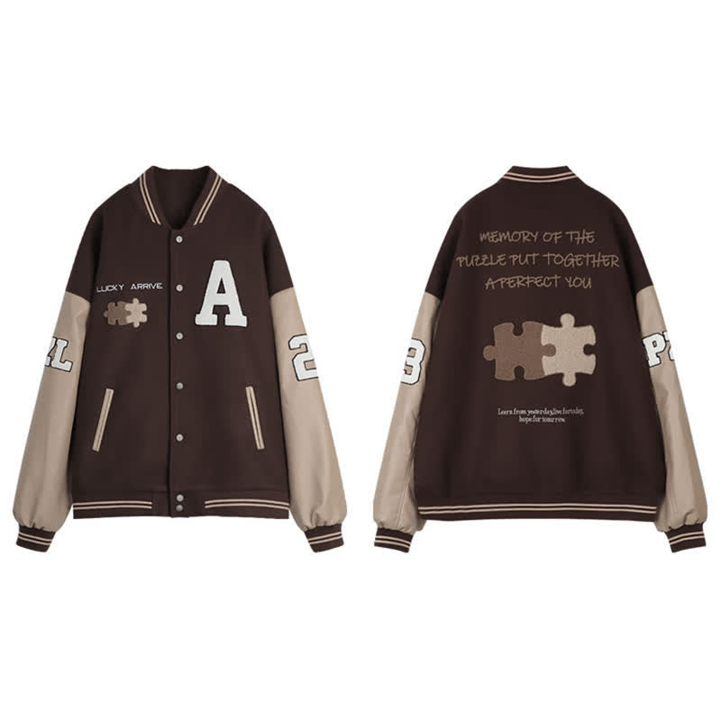 Brown Letter Baseball Jacket Pleated Skirt Set modakawa