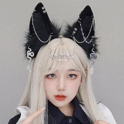 Black Snake Chain Fox Ears Furry Headband modakawa