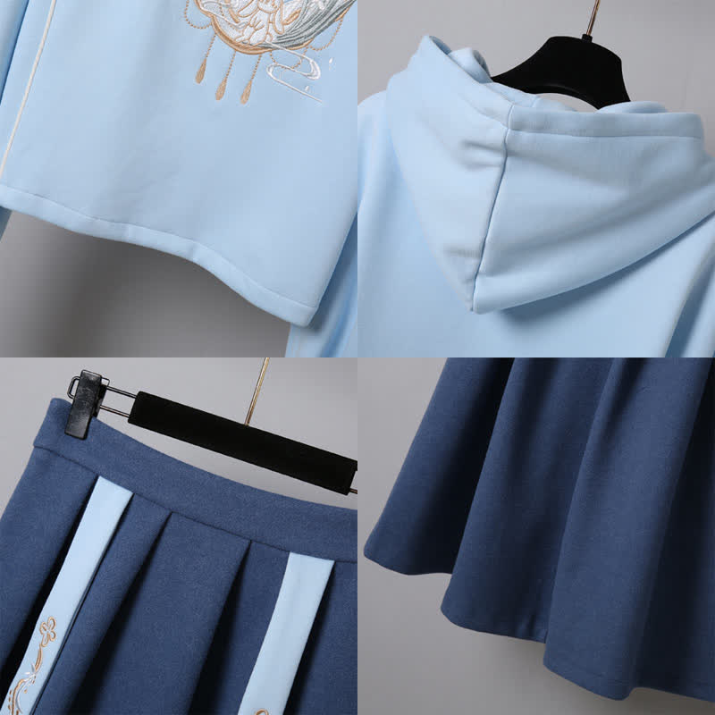 Exquisite Embroidery Buckle Long Sleeve Plush Hoodie Skirt modakawa